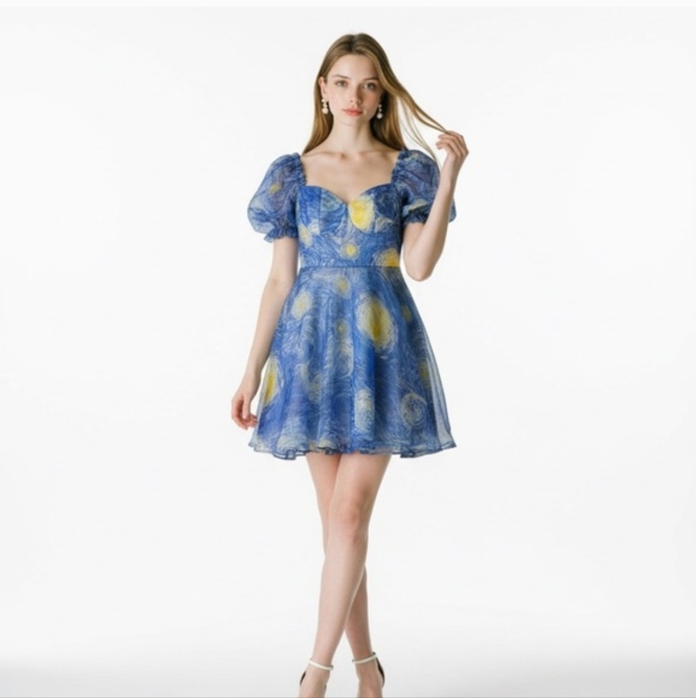 SHEIN Blue and Yellow Mini Dress